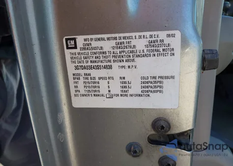 2003 Pontiac Aztek z USA, uszkodzony, nr VIN 3G7DA03E43S514838